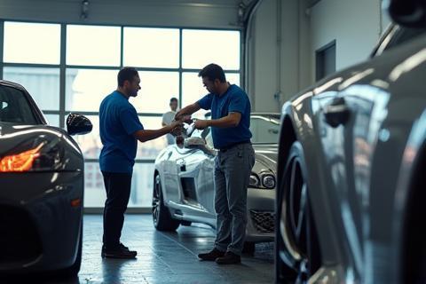 Équipe en action dans le detailing automobile